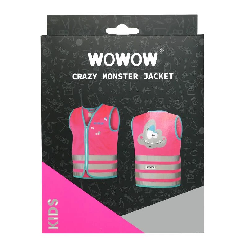 GILET DE SECURITE VELO ENFANT HAUTE VISIBILITÉ WOWOW CRAZY MONSTER ROSE – Image 3