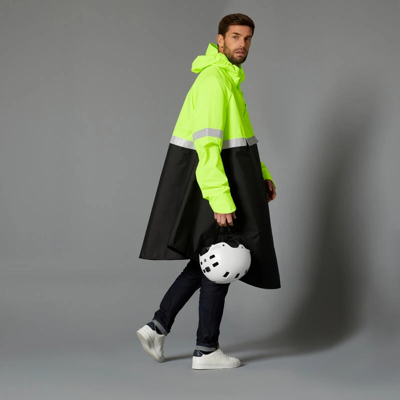 BTWIN PONCHO PLUIE VISIBILITE JOUR NUIT 560 NOIR JAUNE FLUO – Image 3