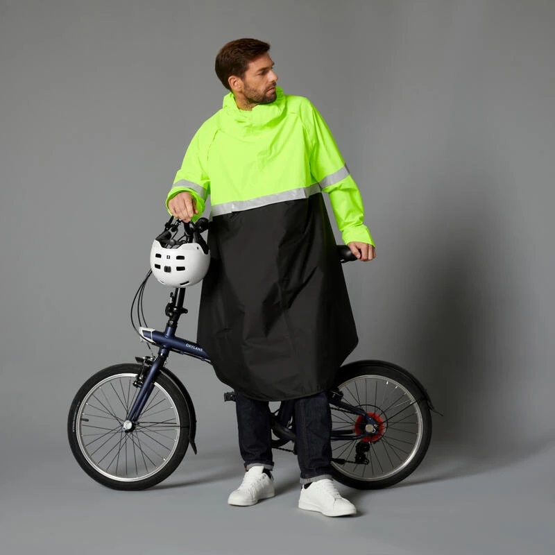 BTWIN PONCHO PLUIE VISIBILITE JOUR NUIT 560 NOIR JAUNE FLUO – Image 4