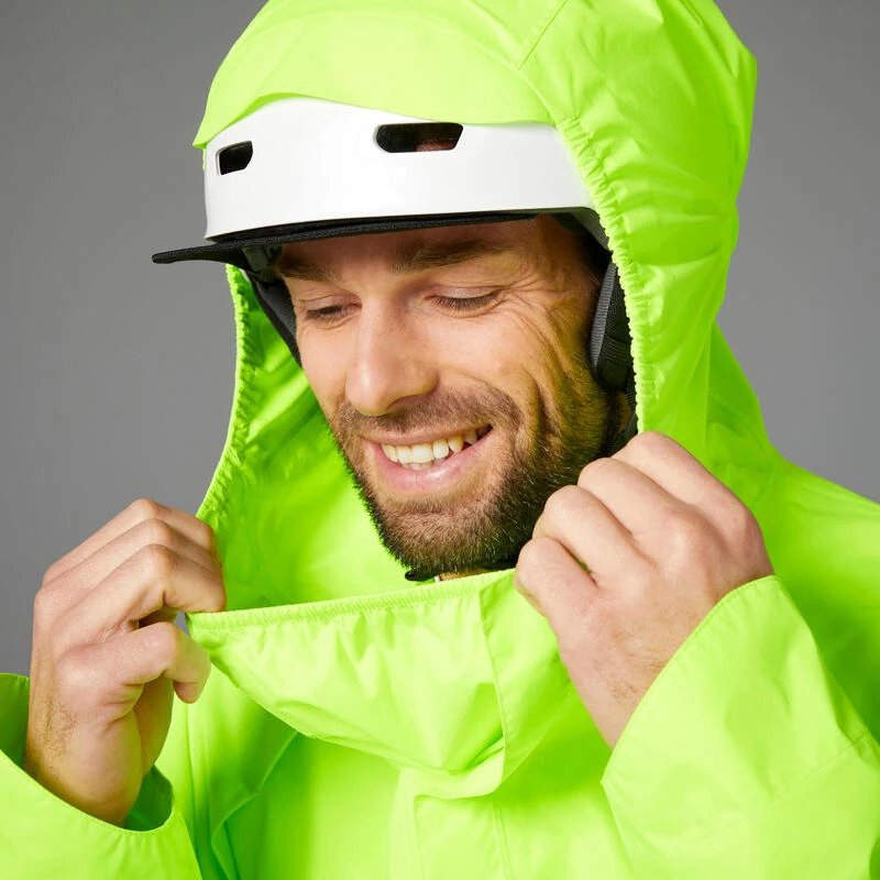 BTWIN PONCHO PLUIE VISIBILITE JOUR NUIT 560 NOIR JAUNE FLUO – Image 7