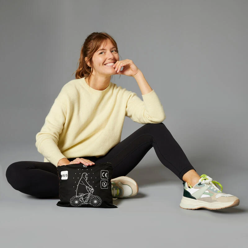 BTWIN PONCHO PLUIE VISIBILITE JOUR NUIT 560 NOIR JAUNE FLUO – Image 9